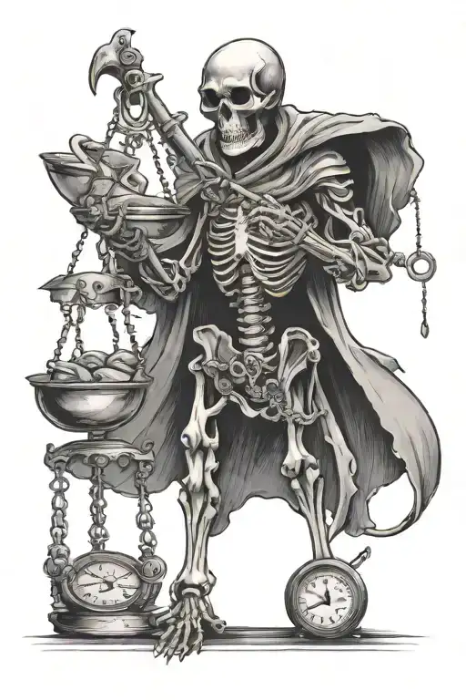 Skeleton Reaper Holding Libra Scales With A Dragon