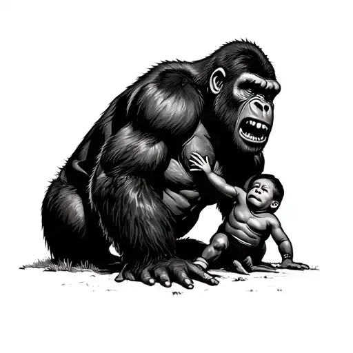 Angry Gorilla Protecting Child