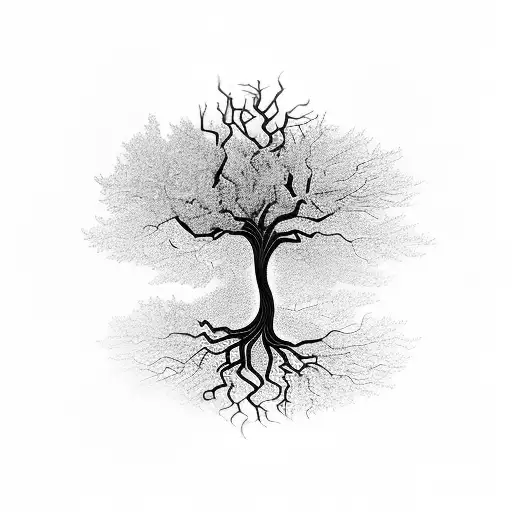 A Detailed Tree Of Life Intertwined With A Winding Road