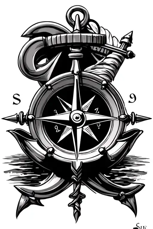 Boat Sea Compass And Boat Anchor