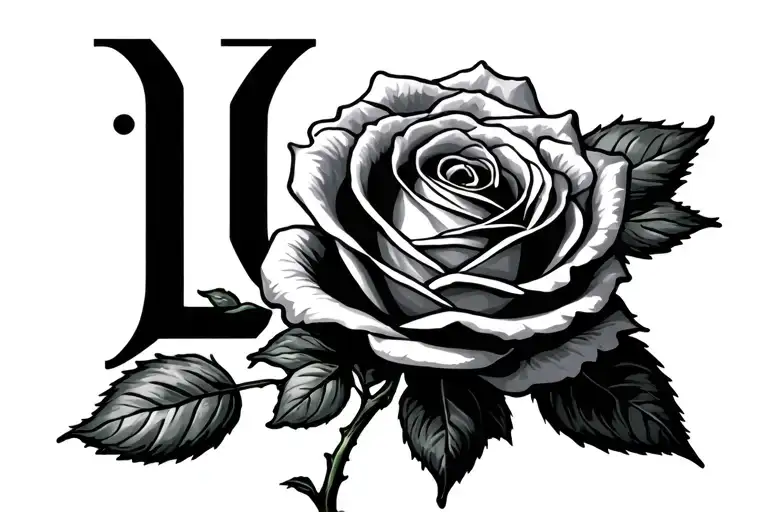 Rose With The Stem Encasing The Letters Llj