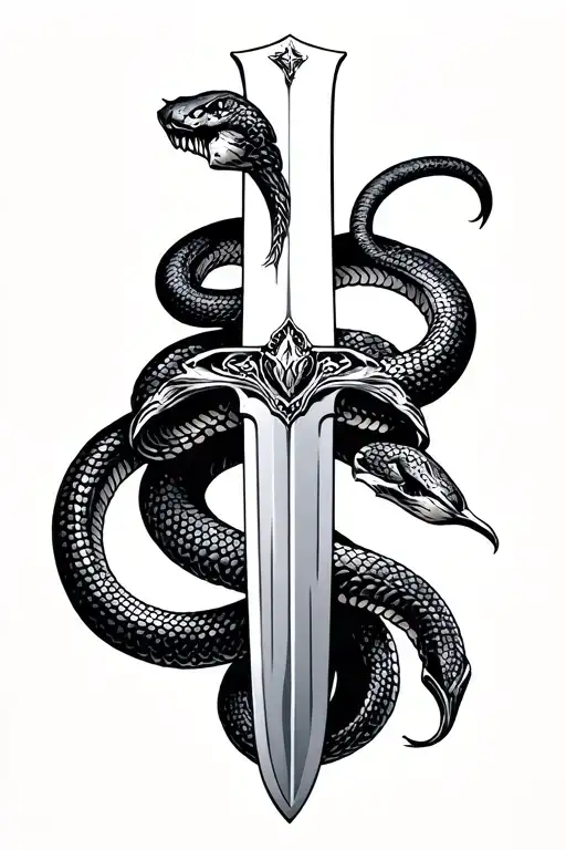Sword With Snake Around It In An Old School American Style