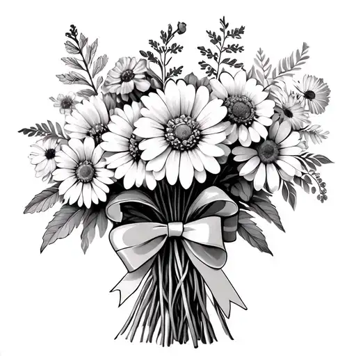 Bouquet Of Birth Flowers With Bow On Stalks Including Feburary May June July October And Novembers