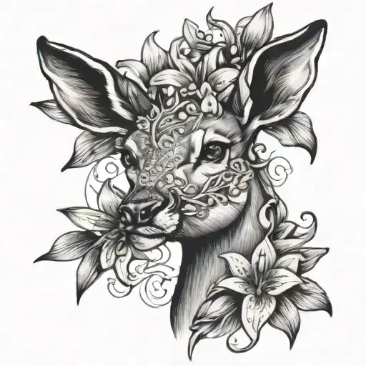 Doe Surrounded By Lily Flowers