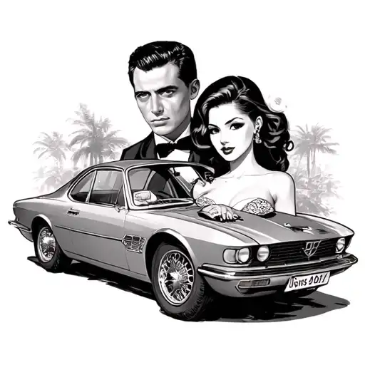 James Bond And Car And Girl