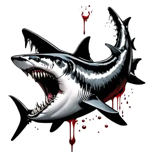 Shark Eating Fishes With Blood Coming Out