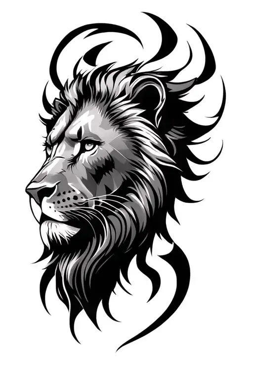 Human Face And Lion Head