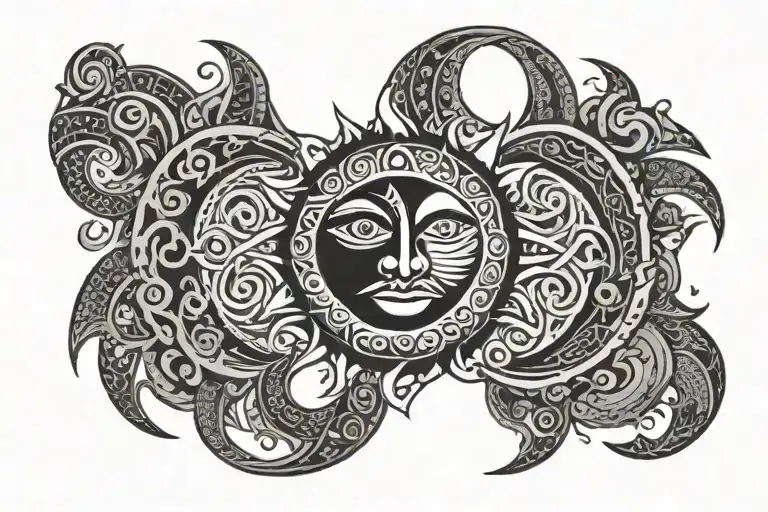Nordic Maori Design Sun Moon Surrounded