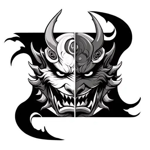 Oni Mask Split Full Moon Background