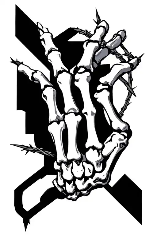Barbed Wire Into Skeleton Hand