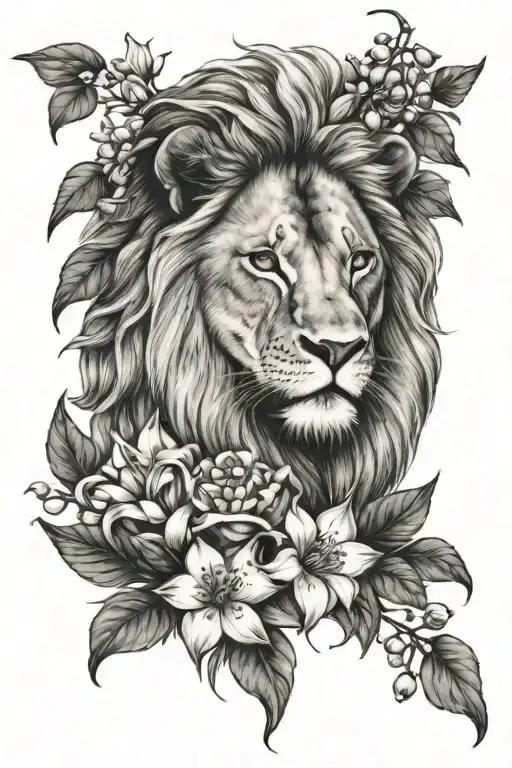 Lion With Lily Of The Valley Flowers & Hawthorne Flower