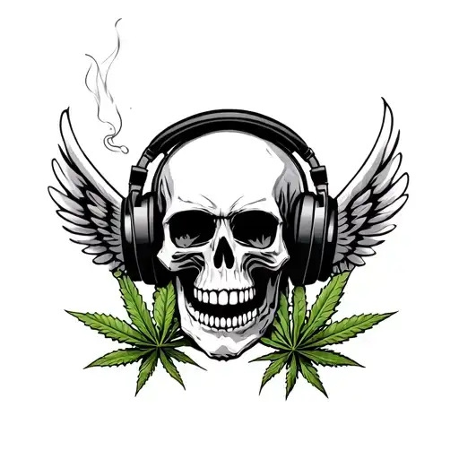 Skull With Wings Headphones And Smoking Weed