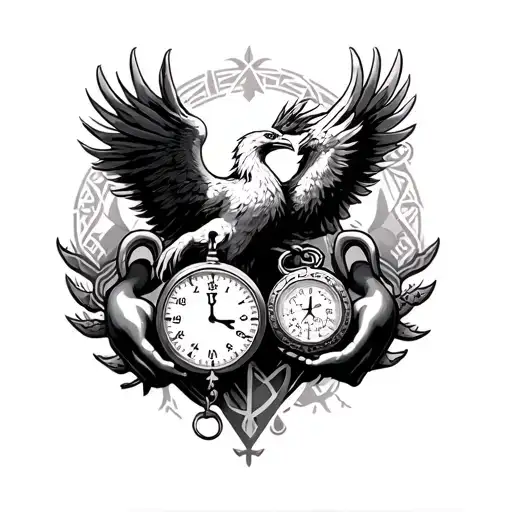 Phoenix Rising And Claddagh Symbol And Amulet And Stopwatch