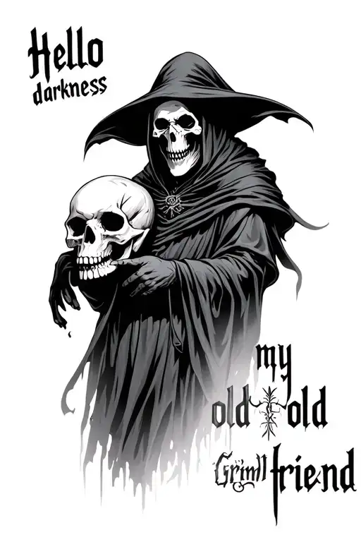 Hello Darkness My Old Friend Grim Reaper Holding Animal Skull
