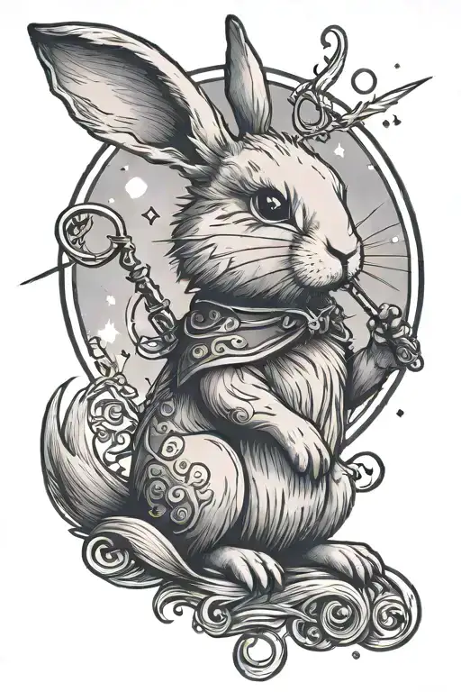 A Small Bunny Rabbit With A Moon And Magic Wand