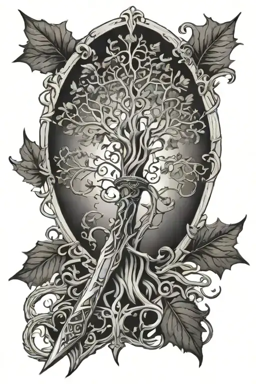 Narsil Sword From Lord Of The Rings With The Hilt Turning Into The Tree Of Gondor