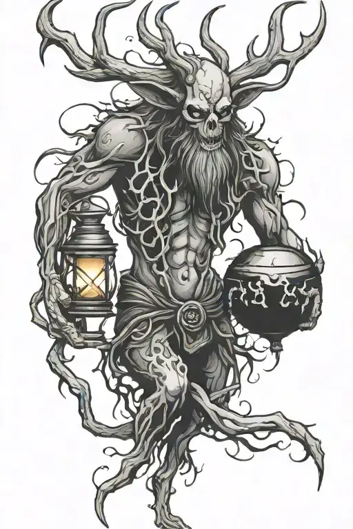 Creepy Wendigo Holding Lantern