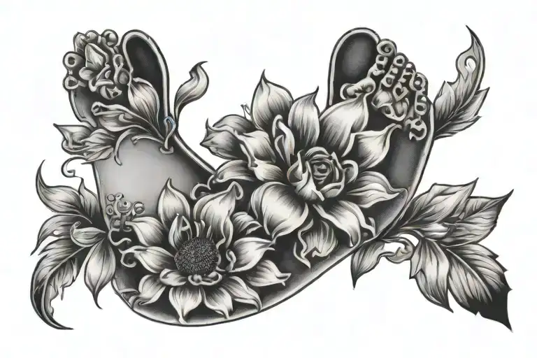 Flowers Covering Baby Foot Print With Sun Rising