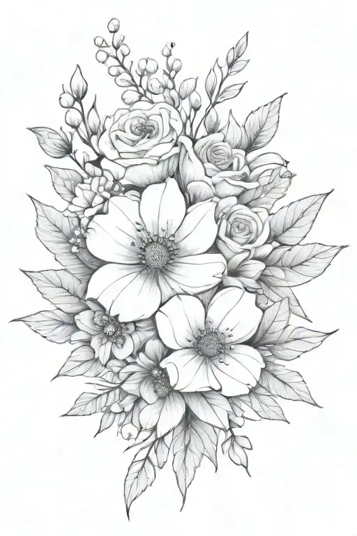 Flower Bouquet Fine Line
