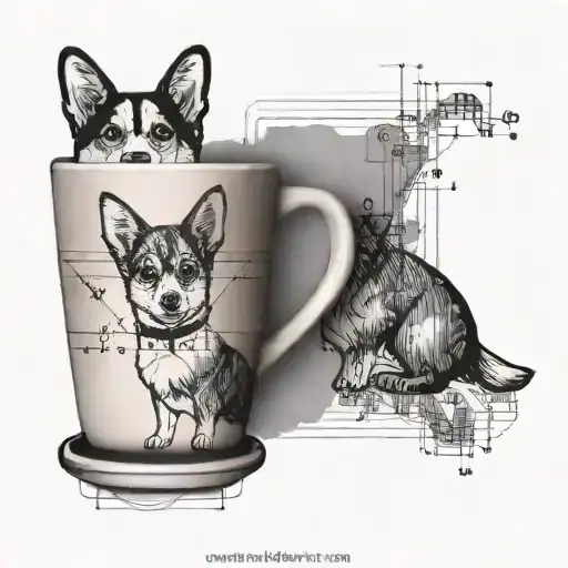 A Coffee Cup With A Corgi Silhouette And Math Equations As Steam