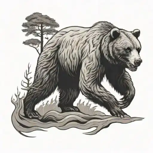 Angry Grizzly Bear With Narrow Forest Pathway