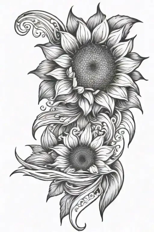 Sunflower And Water Waves