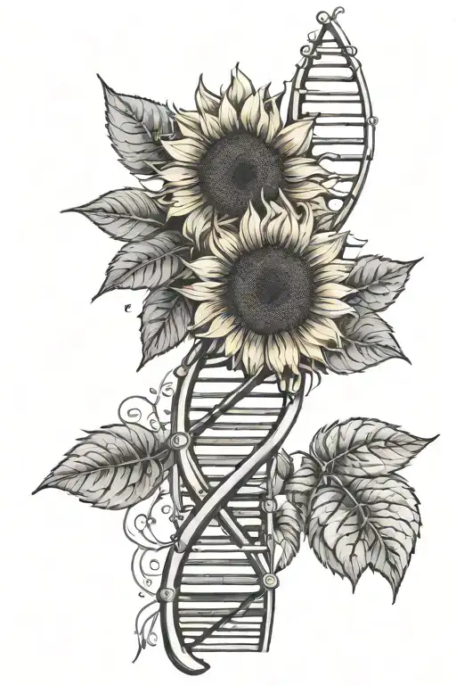 Dna Double Helix And Sunflower