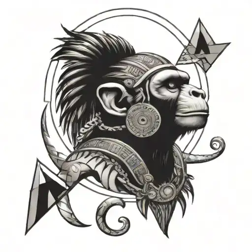 See No Evvil Aztec Monkey With Pyramids Sun Moon