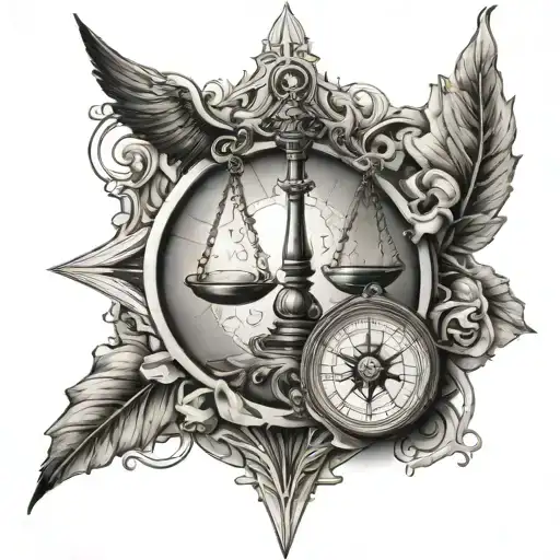 Scales Of Justice In A Compass Rose