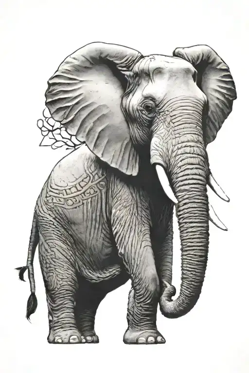 Side Profile Of Elephant With Trunk Curved Upwards