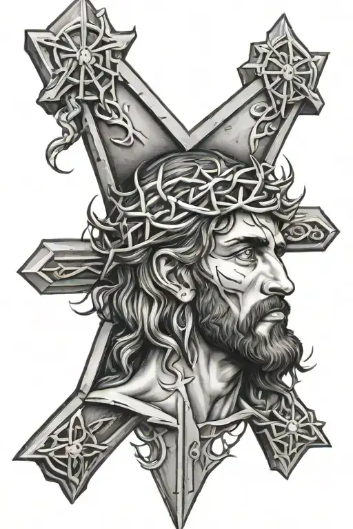 Jesus On The Cross With Crown Of Thorns And Wpound On His Side From The Spear Of Destiny