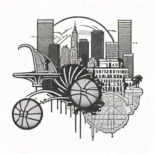 A New Orleans Skyline With A Basketball Court Overlay