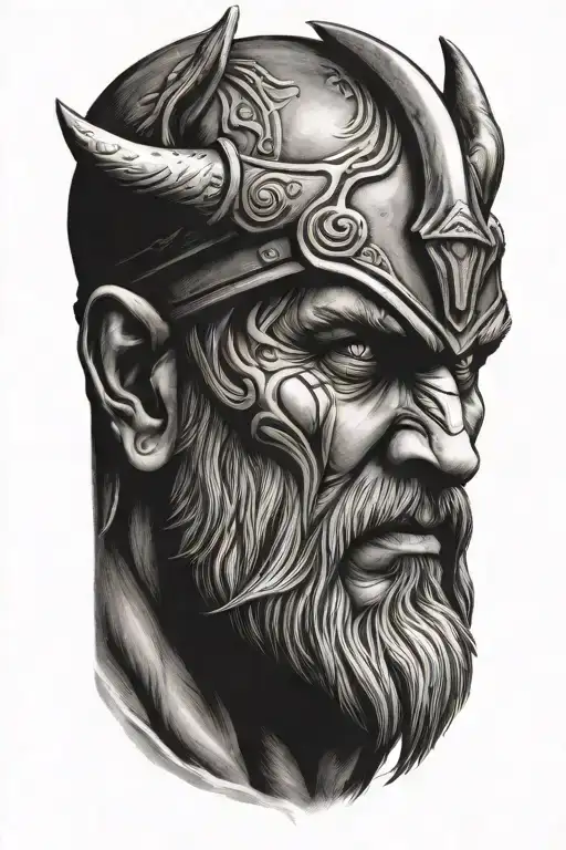 Viking Face 3D Tiltted To Right Side View