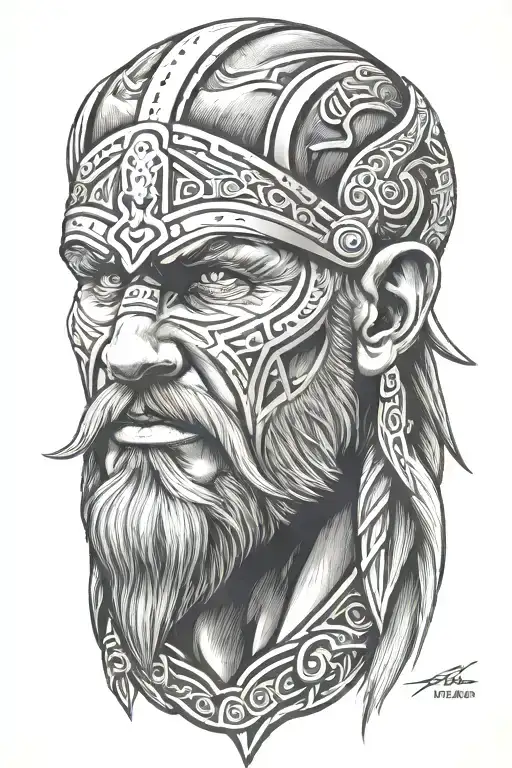 Viking Face 3D Tiltted Straight To Right Side Vie