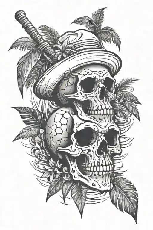 Skull Death On Vacation With Coctail