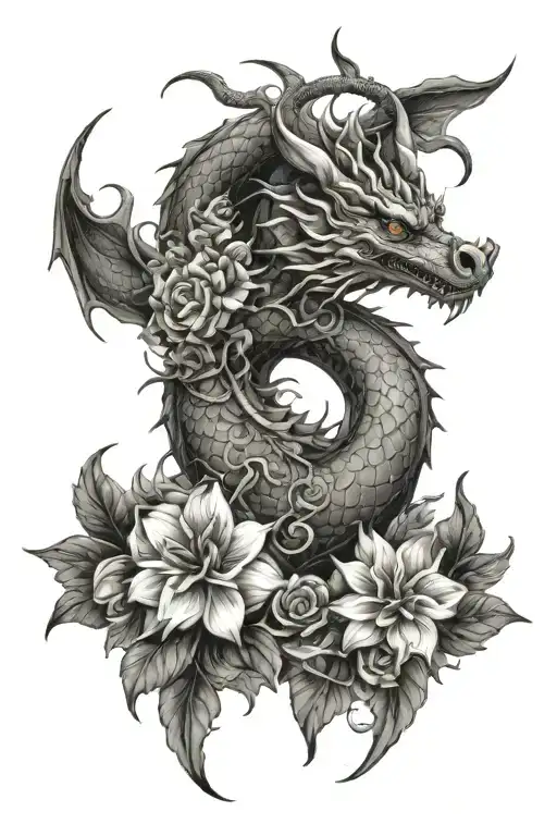 Flowers And Dragon Intertwined