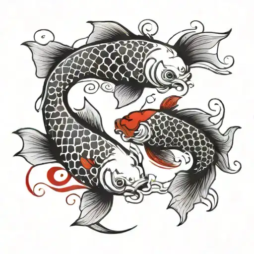 Ying Yang Koi Fish With Red Accent
