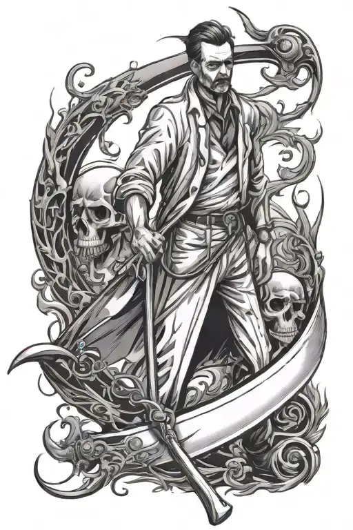 Male Doctor Facing Death With His Scythe