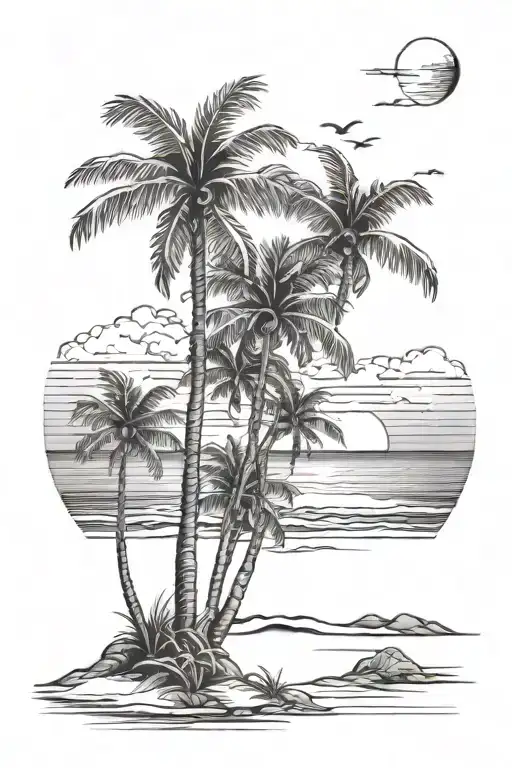 Beach Scene With Palm Trees