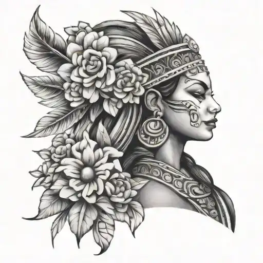 Aztec Princess Surrounded By Flowers