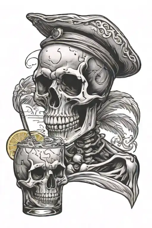 Skull Death On Vacation With Cocktail Glass