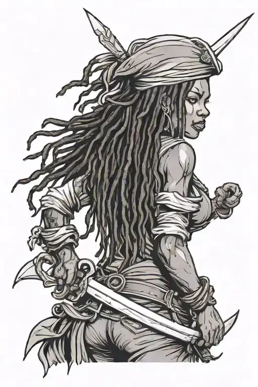 Black Female Pirate With Dreads And Sword