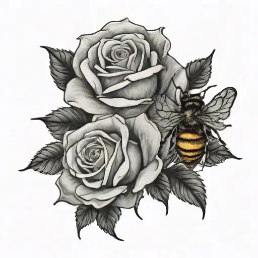 A Rose With Two Bees Sitting On On Petal