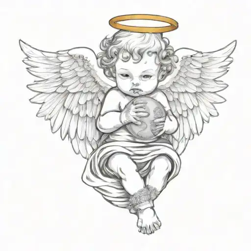 Baby Angel With Wings Wrapped While Holding Money Bag