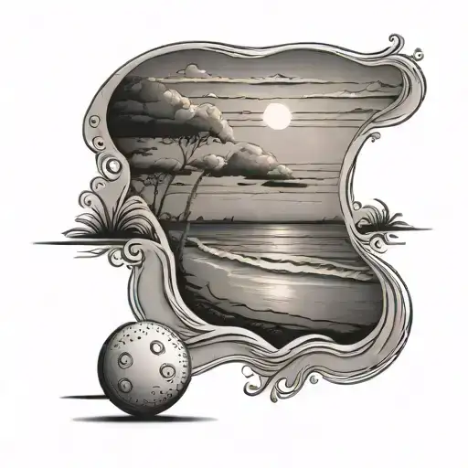 Beach Sunset With A Domino Piece At The Right Corner And A Baseball Ball At The Left Corner