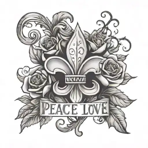 Fluer De Lis Surrounded By Roses With The Words Peace Love And Cajun