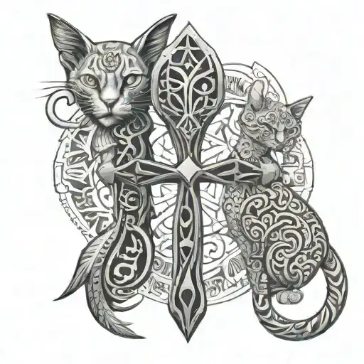 An Ankh With Two Egyptian Cats On The Sides And Other Intricate Details Throughout