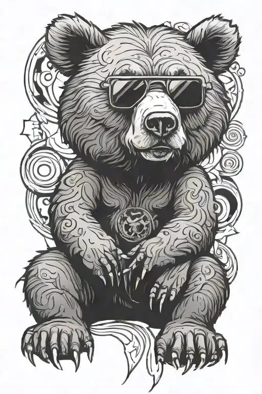 Bear Sitting Down Wear Sunglasses