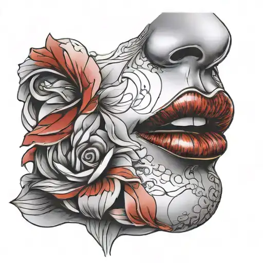 Female Nose And Lips Outline Red
