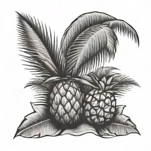 Coconut Tree With Pineapple Plant On Bottom